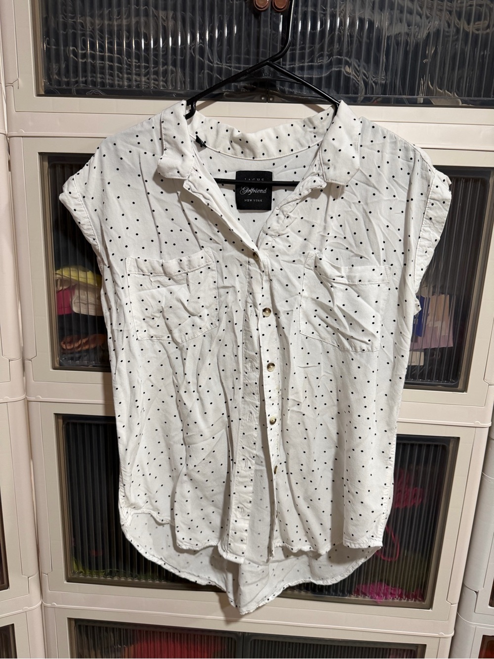 Jachs White Button-Front Cap Sleeve Polka Dot Shirt